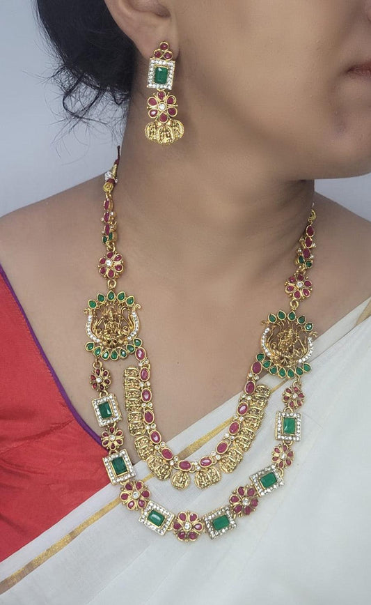 Festive Elegance: Multi-Layered Gold Necklace and Earring Set