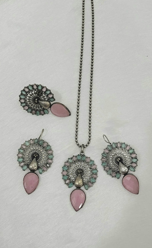 Silver Peacock Pendent Necklace